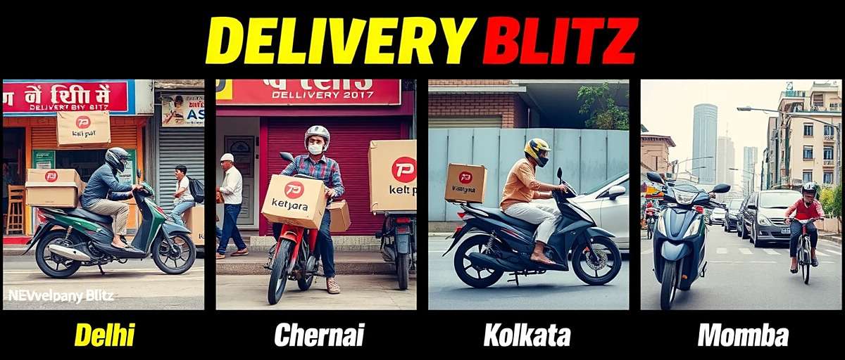 Delivery Blitz regional variations showing delivery scenes from Delhi, Chennai, Kolkata, and Mumbai