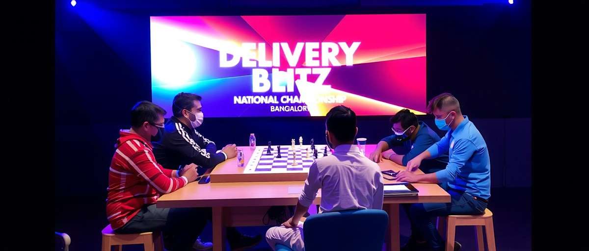 Delivery Blitz National Championship event in Bangalore with players competing on stage